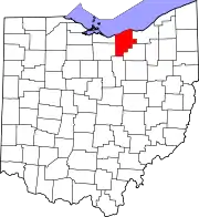 Kort over Ohio med Lorain County markeret