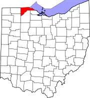 Kort over Ohio med Lucas County markeret