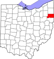 Kort over Ohio med Mahoning County markeret