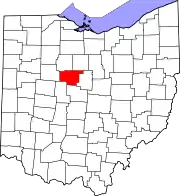 Kort over Ohio med Marion County markeret