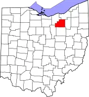 Kort over Ohio med Medina County markeret