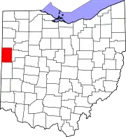 Kort over Ohio med Mercer County markeret