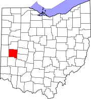 Kort over Ohio med Miami County markeret