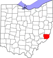 Kort over Ohio med Monroe County markeret
