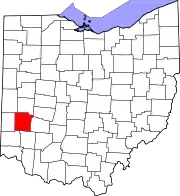 Kort over Ohio med Montgomery County markeret