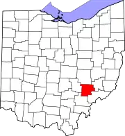 Kort over Ohio med Morgan County markeret