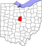 Kort over Ohio med Morrow County markeret