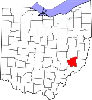 Kort over Ohio med Noble County markeret