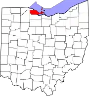Kort over Ohio med Ottawa County markeret