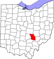 Kort over Ohio med Perry County markeret