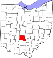 Kort over Ohio med Pickaway County markeret