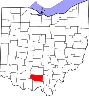 Kort over Ohio med Pike County markeret