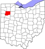 Kort over Ohio med Putnam County markeret