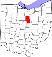 Kort over Ohio med Richland County markeret