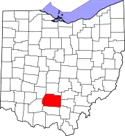 Kort over Ohio med Ross County markeret