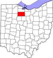 Kort over Ohio med Seneca County markeret