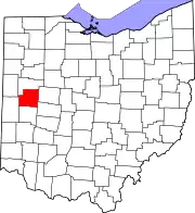 Kort over Ohio med Shelby County markeret