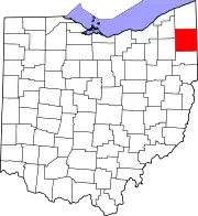 Kort over Ohio med Trumbull County markeret