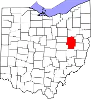 Kort over Ohio med Tuscarawas County markeret