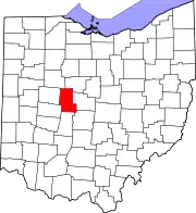 Kort over Ohio med Union County markeret