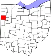 Kort over Ohio med Van Wert County markeret