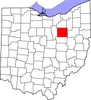 Kort over Ohio med Wayne County markeret