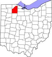 Kort over Ohio med Wood County markeret