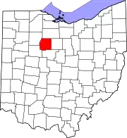 Kort over Ohio med Wyandot County markeret