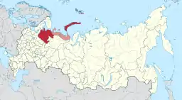 Arkhangelsk oblasts placering i Rusland