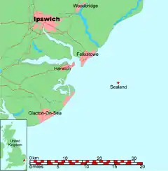 Sealands placering i forhold til Storbritannien
