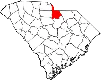 Kort over South Carolina med Lancaster County markeret