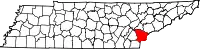 Kort over Tennessee med Monroe County markeret