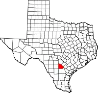 Kort over Texas med Atascosa County markeret