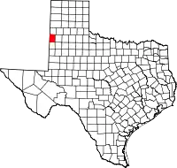 Kort over Texas med Bailey County markeret