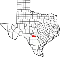Kort over Texas med Bandera County markeret