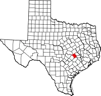 Kort over Texas med Lee County markeret