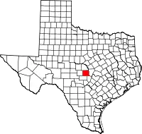 Kort over Texas med Llano County markeret