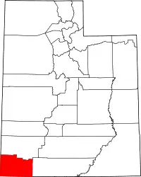 Kort over Utah med Washington County markeret