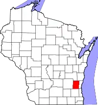 Kort over Wisconsin med Washington County markeret