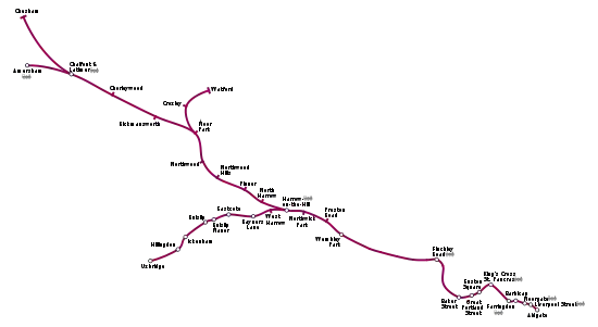 Geografisk layout for Metropolitan line