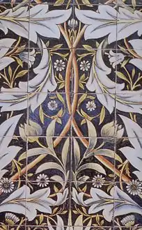 Til panel med keramikfliser, design Morris, fremstillet af William De Morgan, 1876