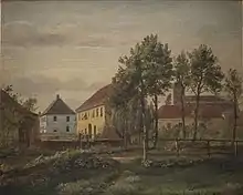 Munkemølle i Odense, ca. 1644, olie på papir opsat på lærred, 26 x 33 cm. Tilhører Statens Museum for Kunst