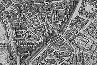 Plan de Mérian (1615): I bunden ses Tour de Nesle, Hôtel de Nevers og voldgraven