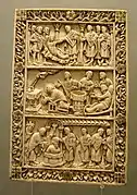 Elfenbensplakette, muligvis fra et bogbind. Reims fra slutningen af 800-tallet.