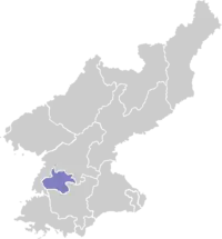 Kort over Nordkorea med Pyongyang markeret