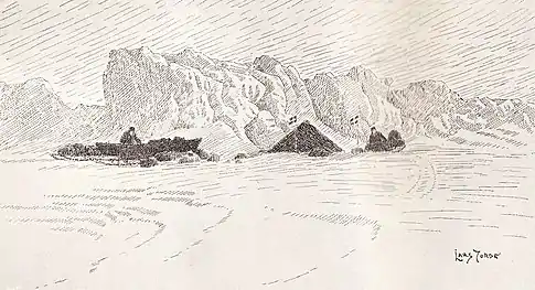 Tegning til Frem over Polhavet. Den norske polarfærd 1893-96. Om Fridtjof Nansens Fram-ekspeditionKilde: Nansen: Farthest North, Vol. II, udgivet af Constable & Co, London 1897