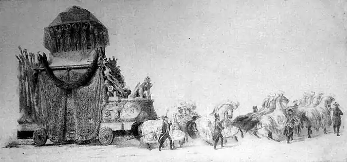 Napoleons katafalk, 1840, bogillustration(Asken føres til Paris)