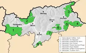 Kort der viser placeringen af Naturpark Rieserferner-Ahrn