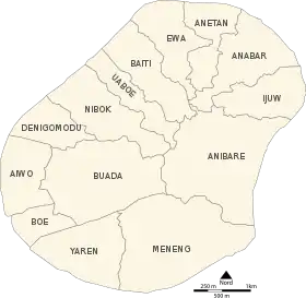 Kort over de administrative distrikter i Nauru
