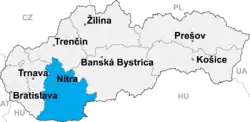 Regionen Nitras placering i Slovakiet